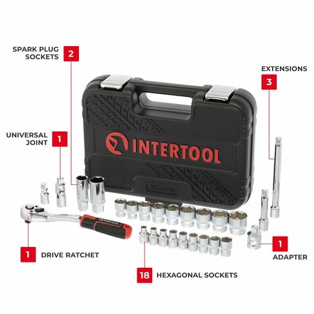 Intertool 3/8 in. Drive Socket Set, Metric, 26 pcs ET08-8026